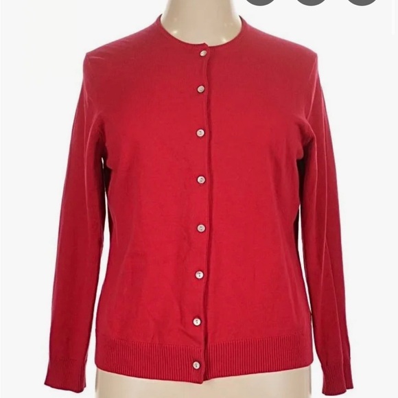 Sweaters - LandsEnd Women’s Classic Red Button-Front Sweater Cardigan Med 10/12 NWOT